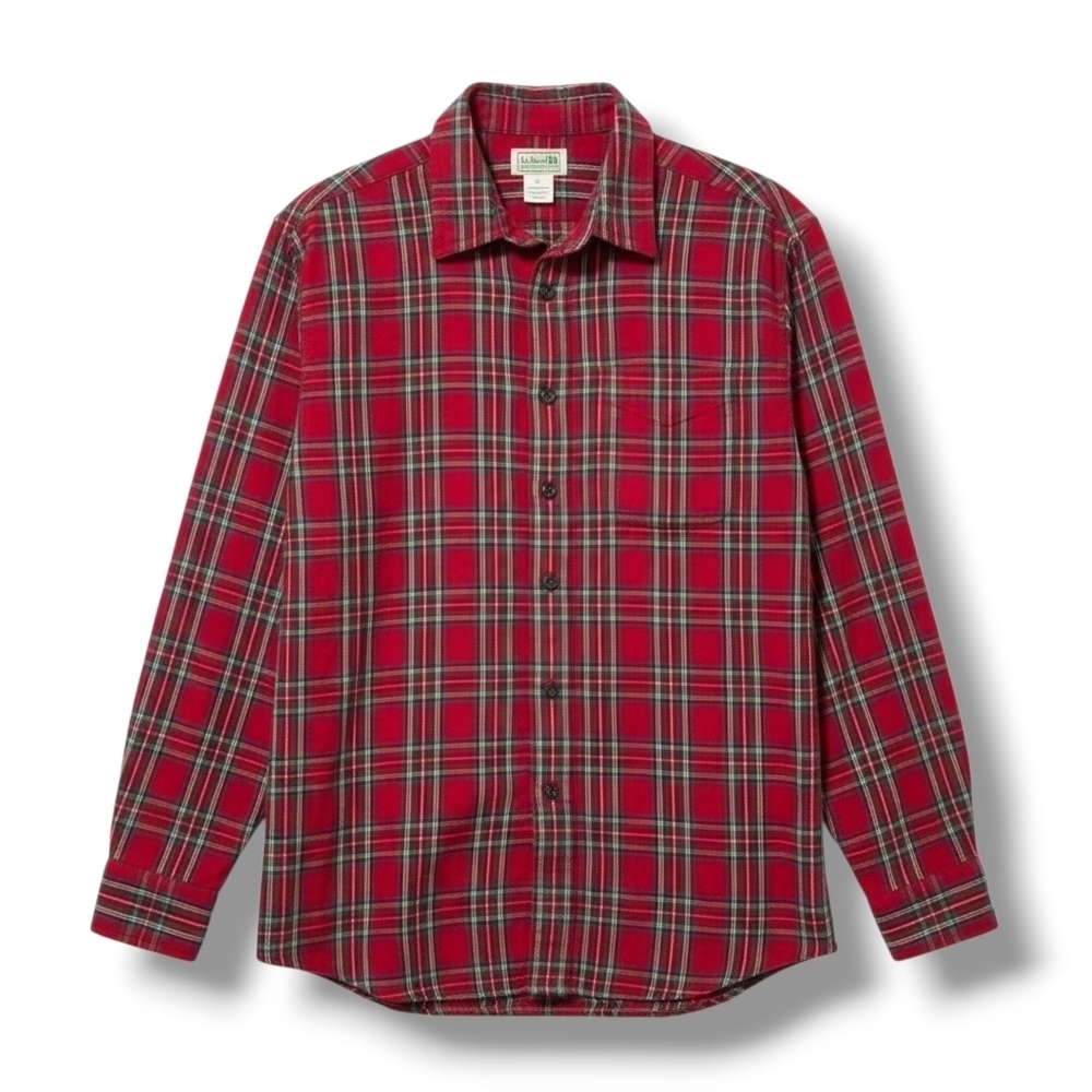 L.L. Bean Men’s Red Plaid Button-Up Long Sleeve Shirt Cotton Collared